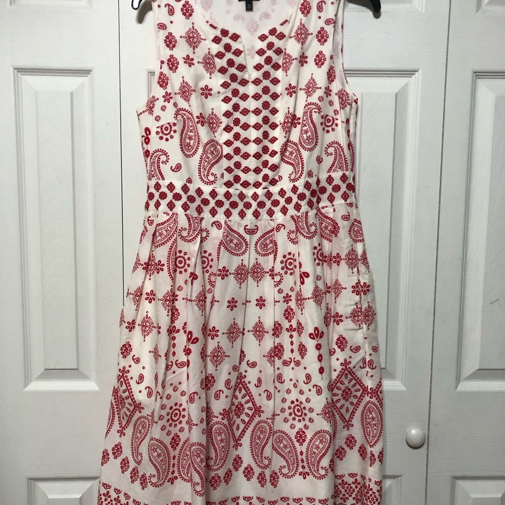 Talbots White Dress with Red Paisley Print
